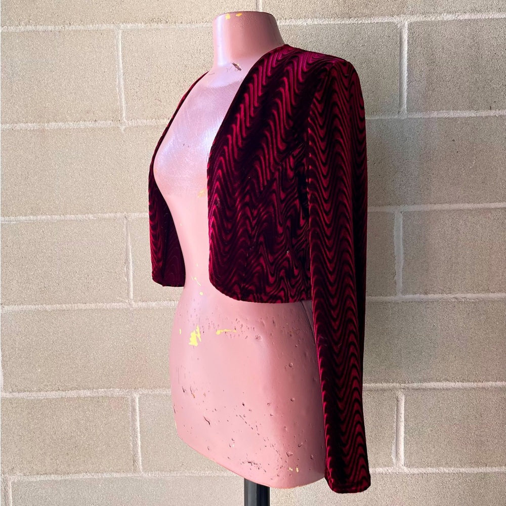 VINTAGE velvet long sleeve cropped open cardigan
